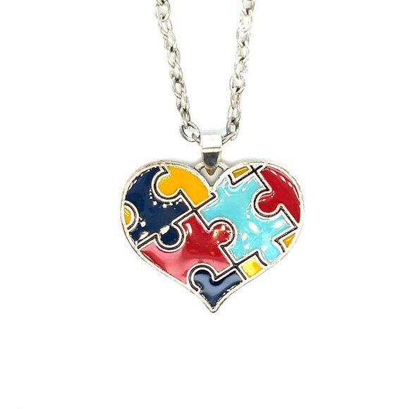 Autism Awareness Puzzle Heart Necklace - Picture 1 of 4